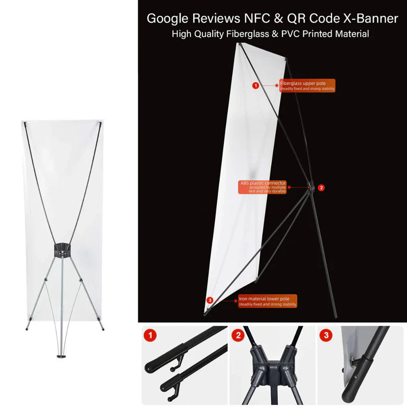 Google Review Collection NFC Tag & QR Code X-Banner Signage